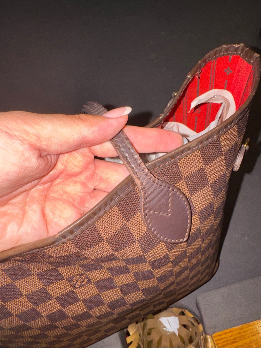 Lv Nevwrfull Mm Brown Checkered Tote Bag - Picture 3 of 16